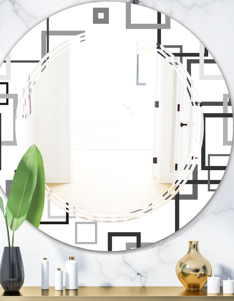 DesignQ Abstract Retro Design II - Modern Round or Oval Wall Mirror - Triple C