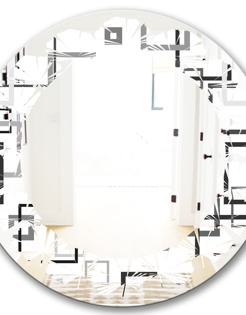 DesignQ Abstract Retro Design II - Modern Round Or Oval Wall Mirror - Leaves