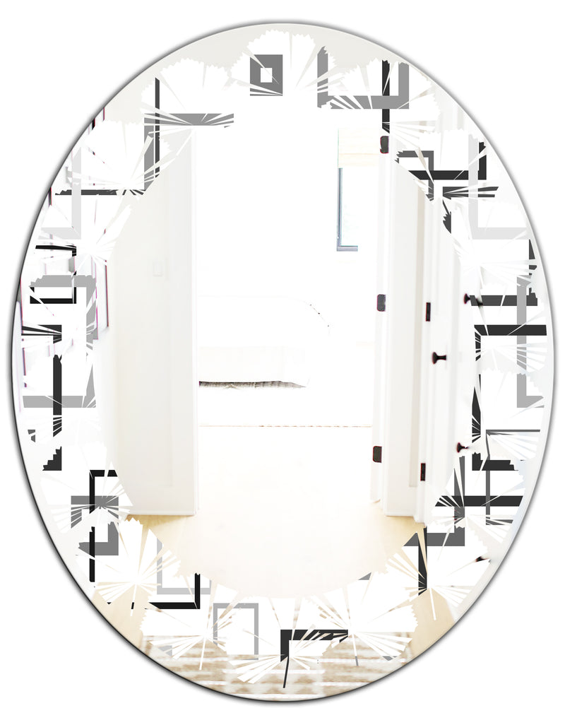 DesignQ Abstract Retro Design II - Modern Round Or Oval Wall Mirror - Leaves