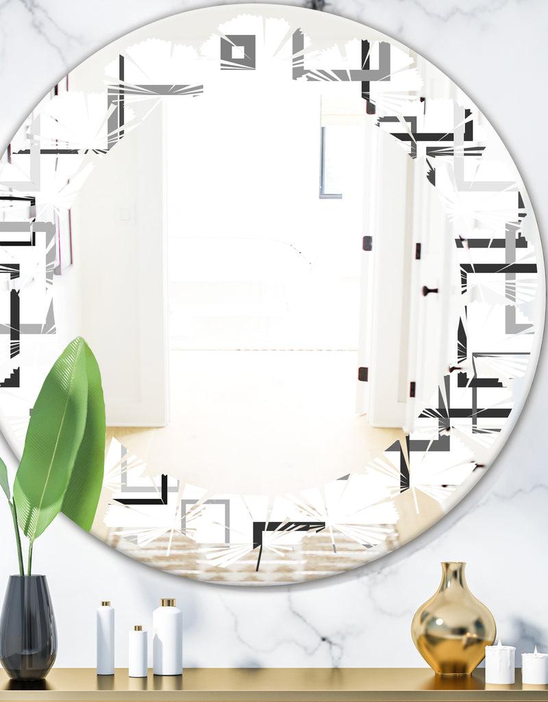 DesignQ Abstract Retro Design II - Modern Round or Oval Wall Mirror - Leaves