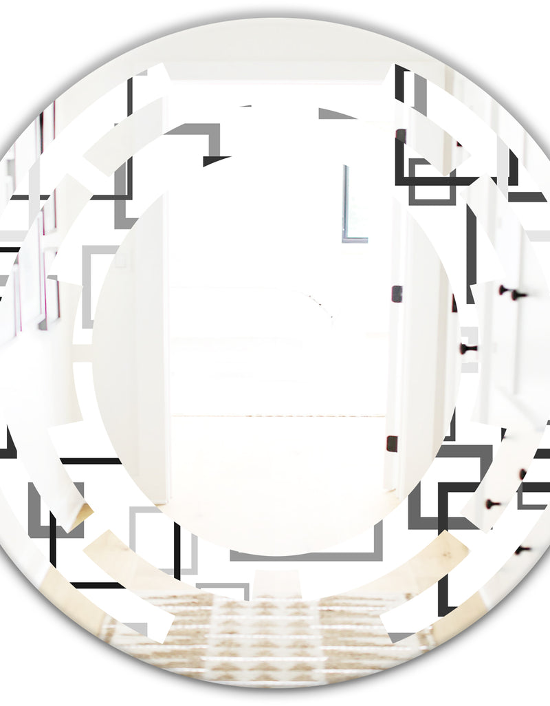 DesignQ Abstract Retro Design II - Modern Round Or Oval Wall Mirror - Space