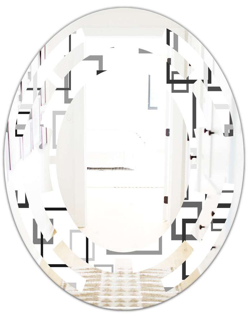 DesignQ Abstract Retro Design II - Modern Round Or Oval Wall Mirror - Space