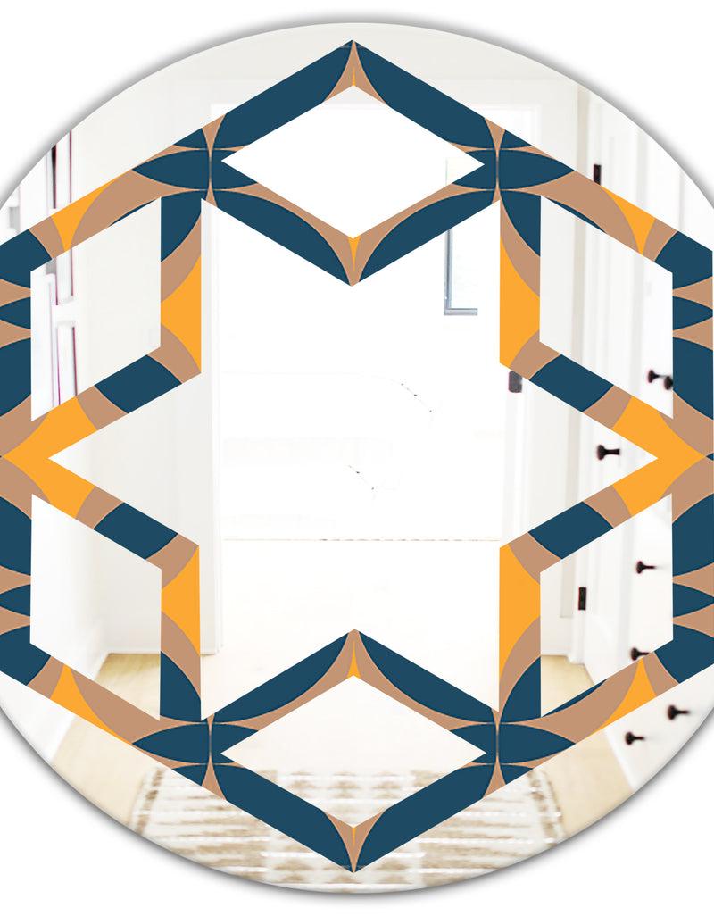 DesignQ Abstract Retro Design III - Modern Round Or Oval Wall Mirror - Hexagon Star