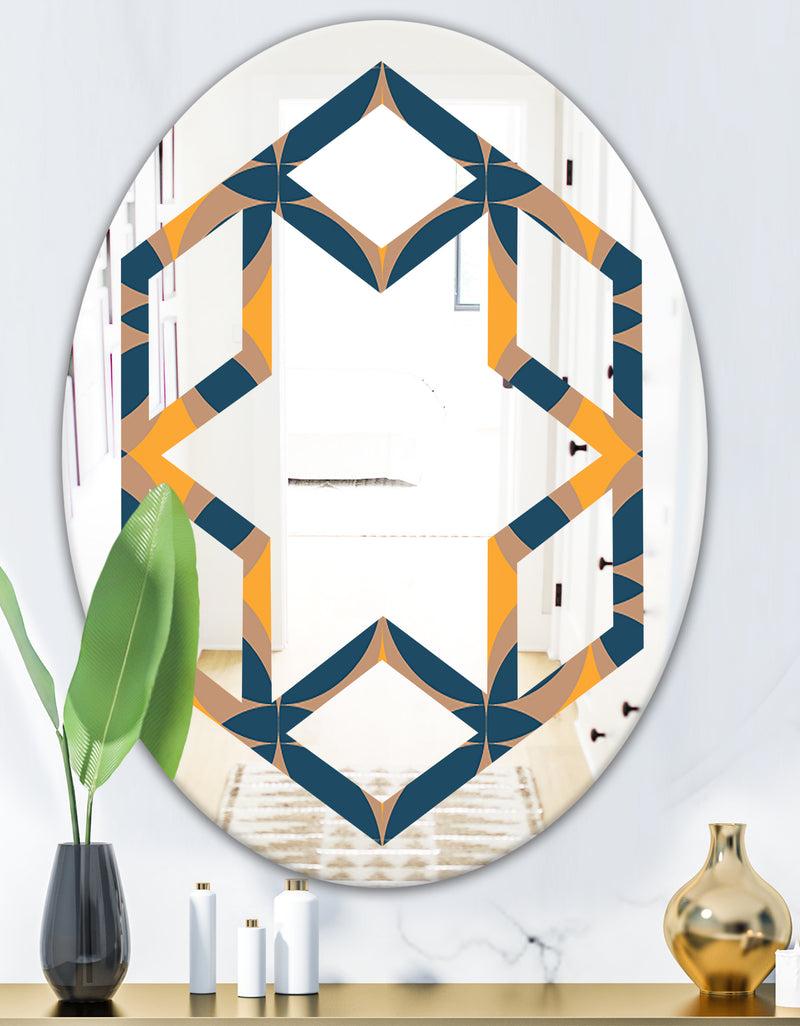 DesignQ Abstract Retro Design III - Modern Round Or Oval Wall Mirror - Hexagon Star