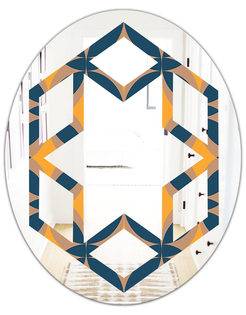 DesignQ Abstract Retro Design III - Modern Round Or Oval Wall Mirror - Hexagon Star