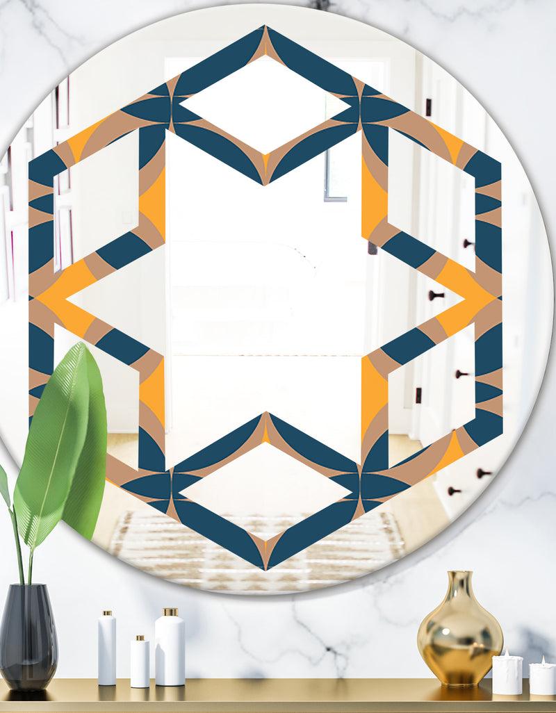 DesignQ Abstract Retro Design III - Modern Round or Oval Wall Mirror - Hexagon Star