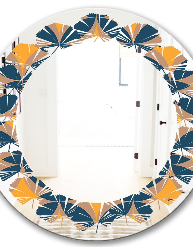 DesignQ Abstract Retro Design III - Modern Round Or Oval Wall Mirror - Leaves