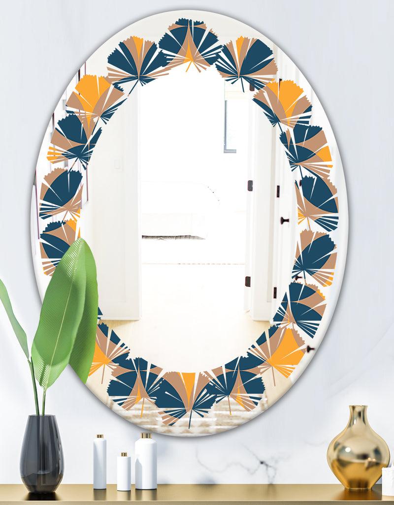DesignQ Abstract Retro Design III - Modern Round Or Oval Wall Mirror - Leaves