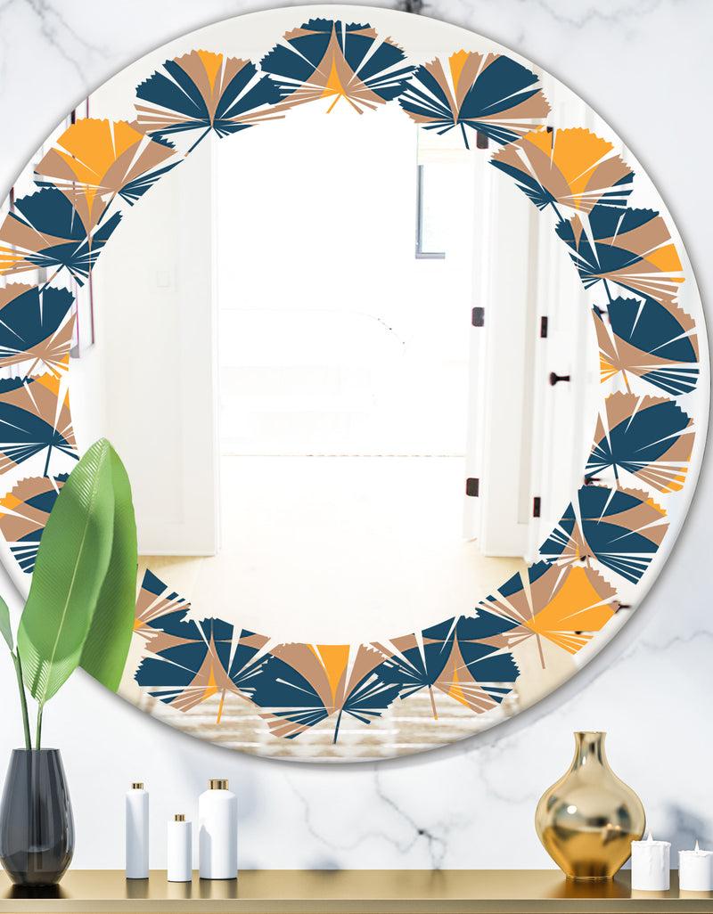 DesignQ Abstract Retro Design III - Modern Round or Oval Wall Mirror - Leaves