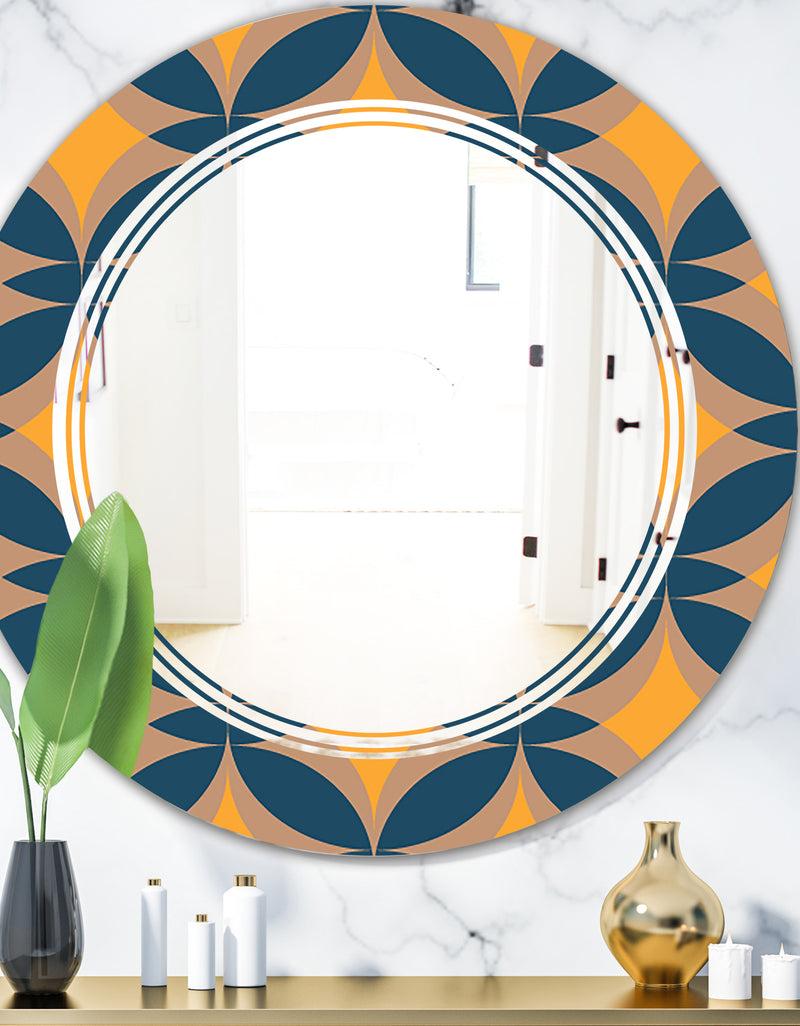 DesignQ Abstract Retro Design III - Modern Round or Oval Wall Mirror - Triple C