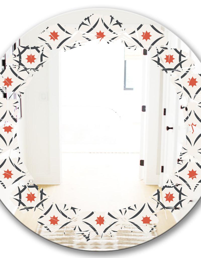 DesignQ Abstract Retro Design V - Modern Round Or Oval Wall Mirror - Leaves