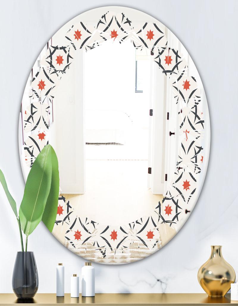 DesignQ Abstract Retro Design V - Modern Round Or Oval Wall Mirror - Leaves