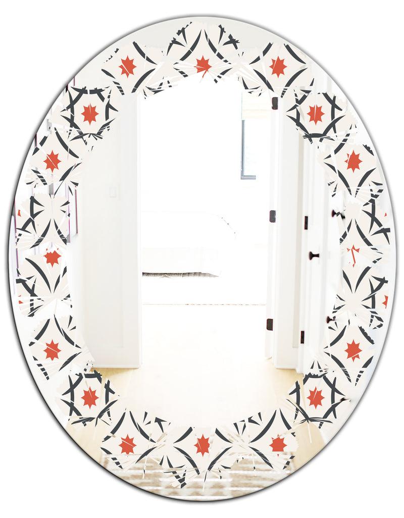 DesignQ Abstract Retro Design V - Modern Round Or Oval Wall Mirror - Leaves