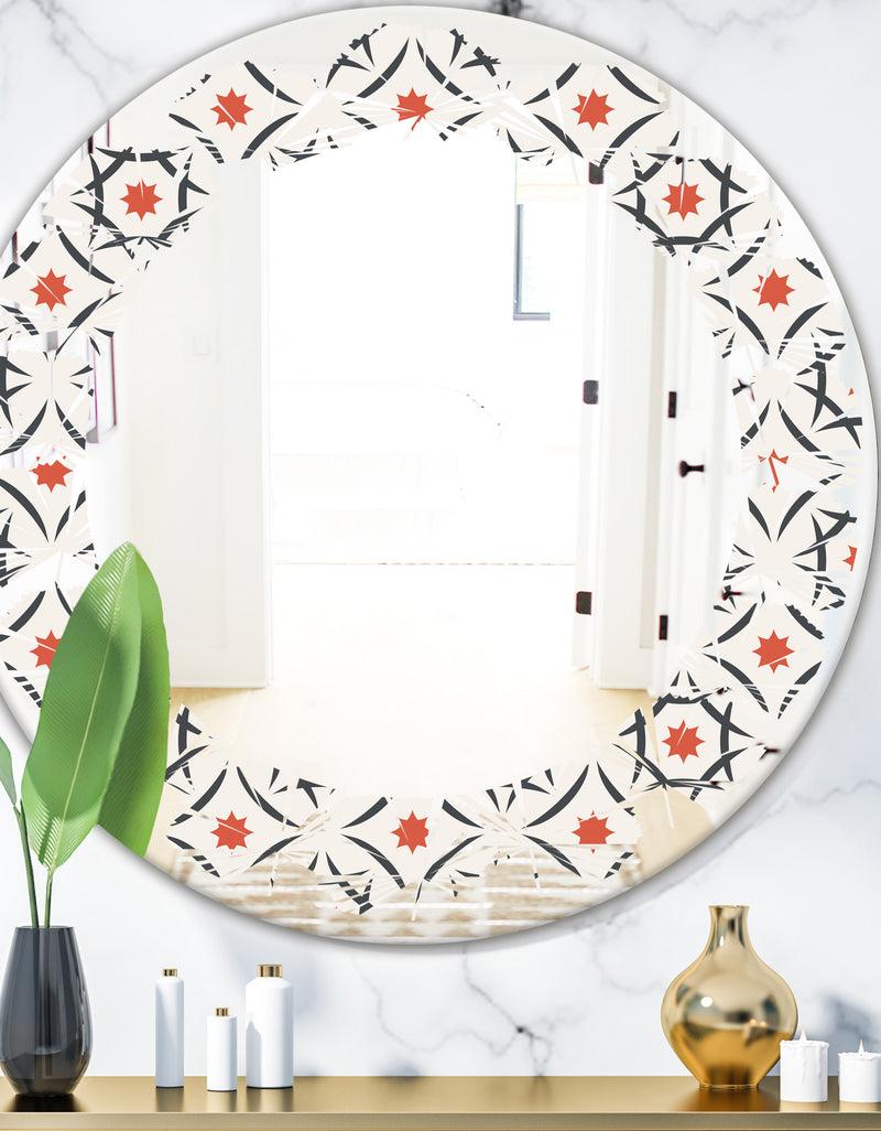 DesignQ Abstract Retro Design V - Modern Round or Oval Wall Mirror - Leaves