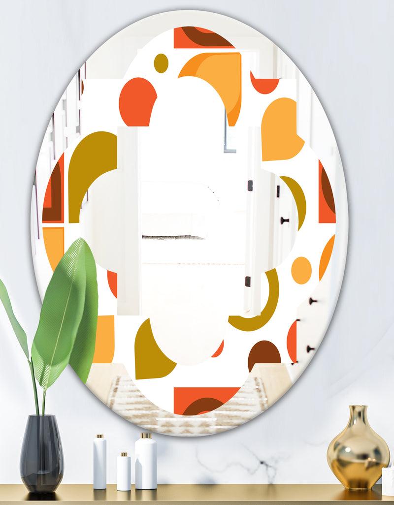 DesignQ Abstract Retro Geometric I - Modern Round Or Oval Wall Mirror - Quatrefoil
