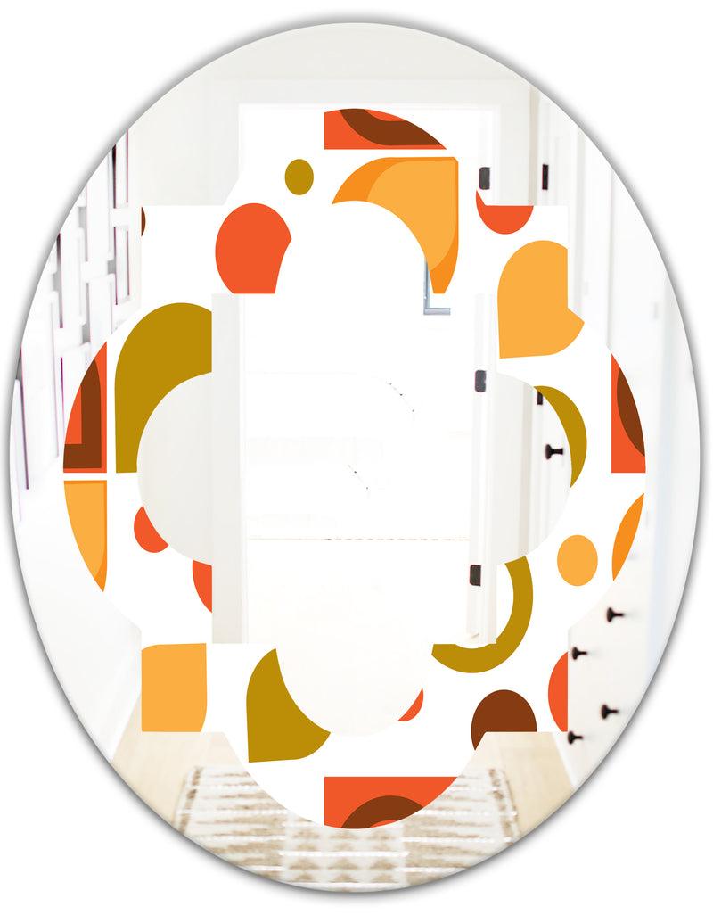 DesignQ Abstract Retro Geometric I - Modern Round Or Oval Wall Mirror - Quatrefoil