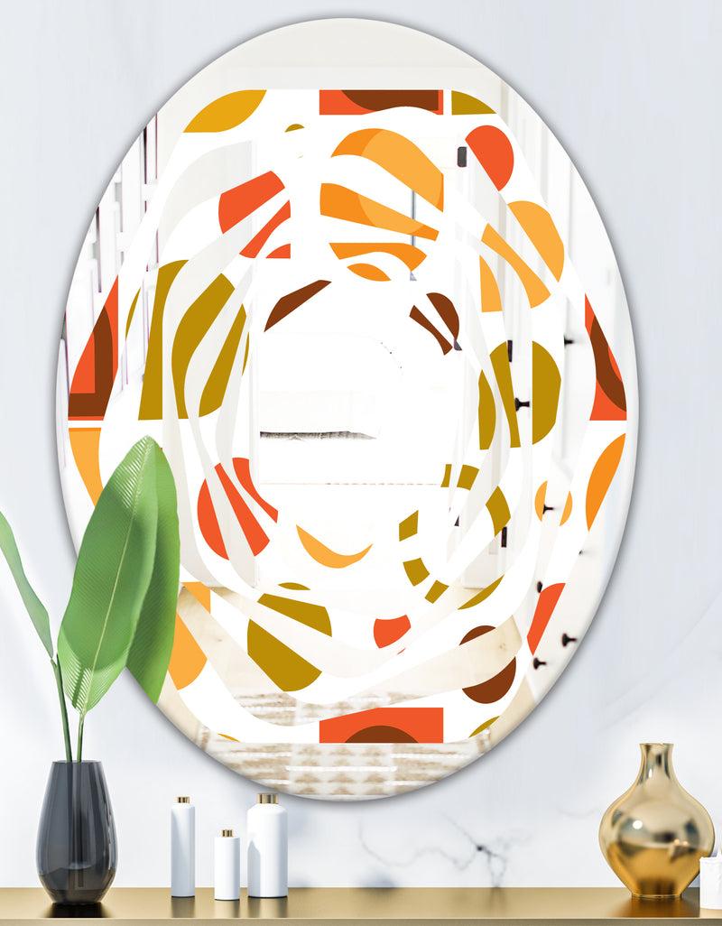 DesignQ Abstract Retro Geometric I - Modern Round Or Oval Wall Mirror - Whirl
