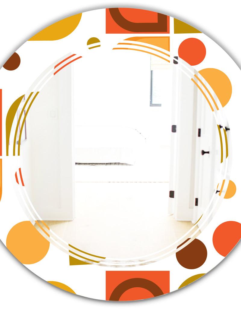DesignQ Abstract Retro Geometric I - Modern Round Or Oval Wall Mirror - Triple C