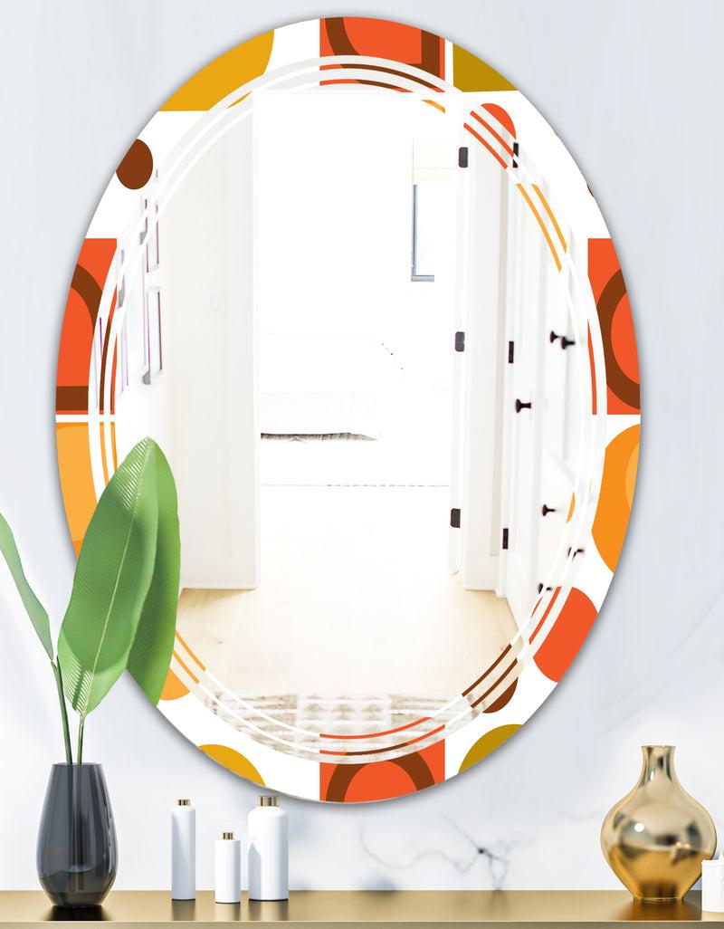 DesignQ Abstract Retro Geometric I - Modern Round Or Oval Wall Mirror - Triple C