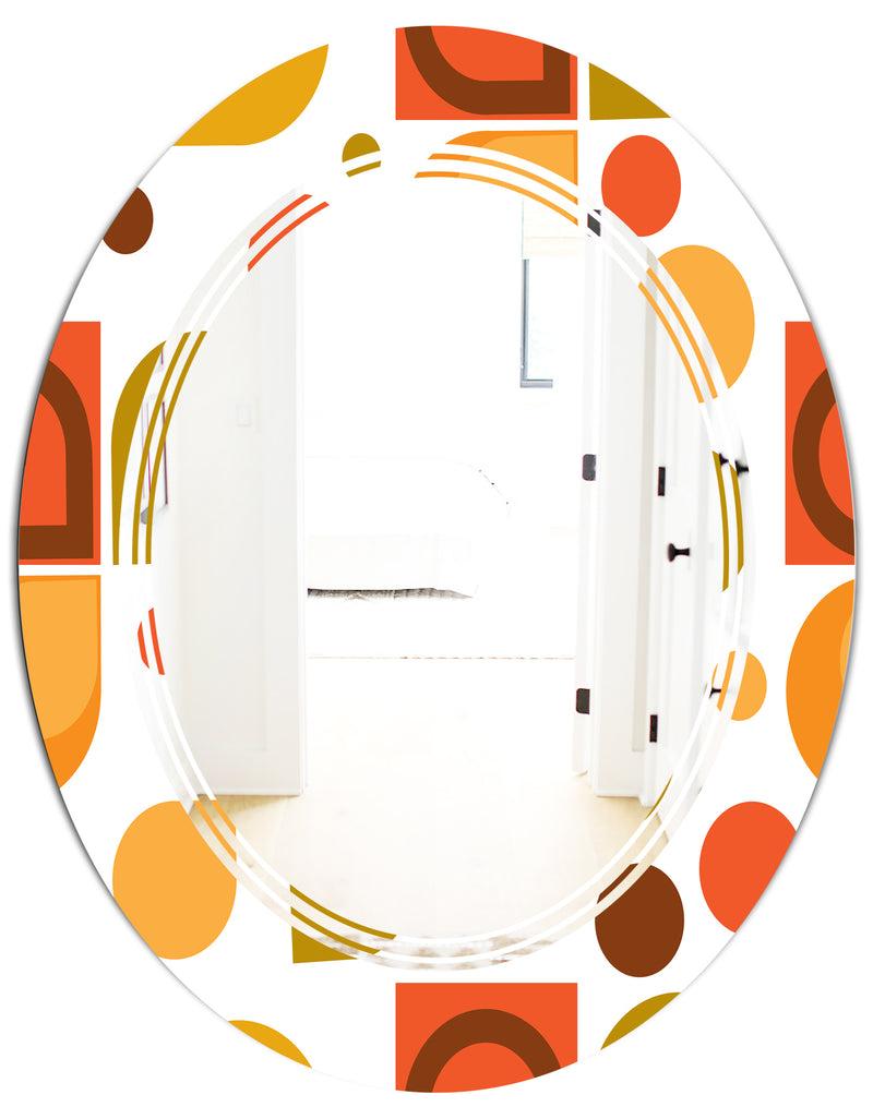DesignQ Abstract Retro Geometric I - Modern Round Or Oval Wall Mirror - Triple C