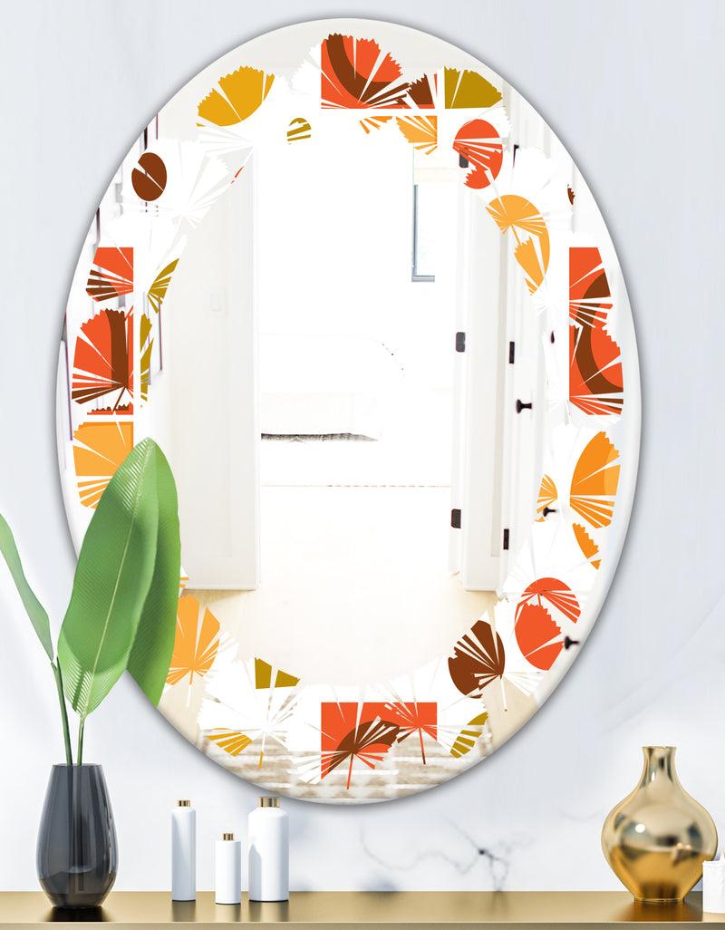 DesignQ Abstract Retro Geometric I - Modern Round Or Oval Wall Mirror - Leaves