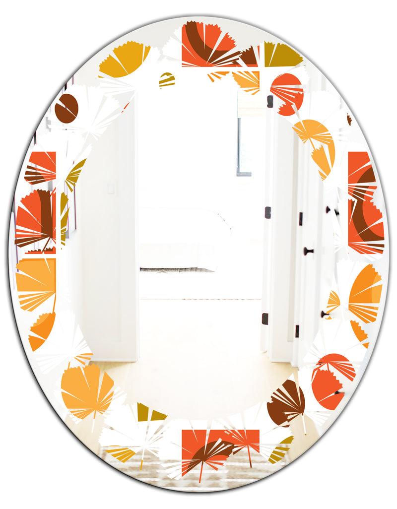 DesignQ Abstract Retro Geometric I - Modern Round Or Oval Wall Mirror - Leaves