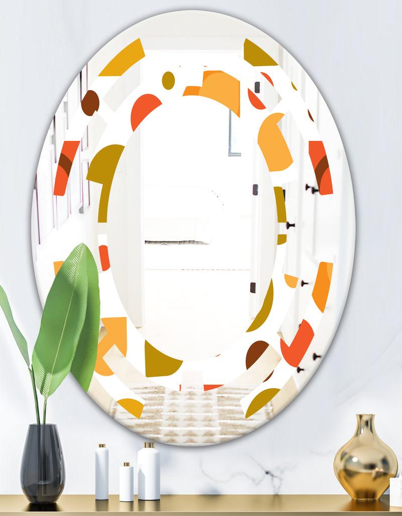DesignQ Abstract Retro Geometric I - Modern Round Or Oval Wall Mirror - Space