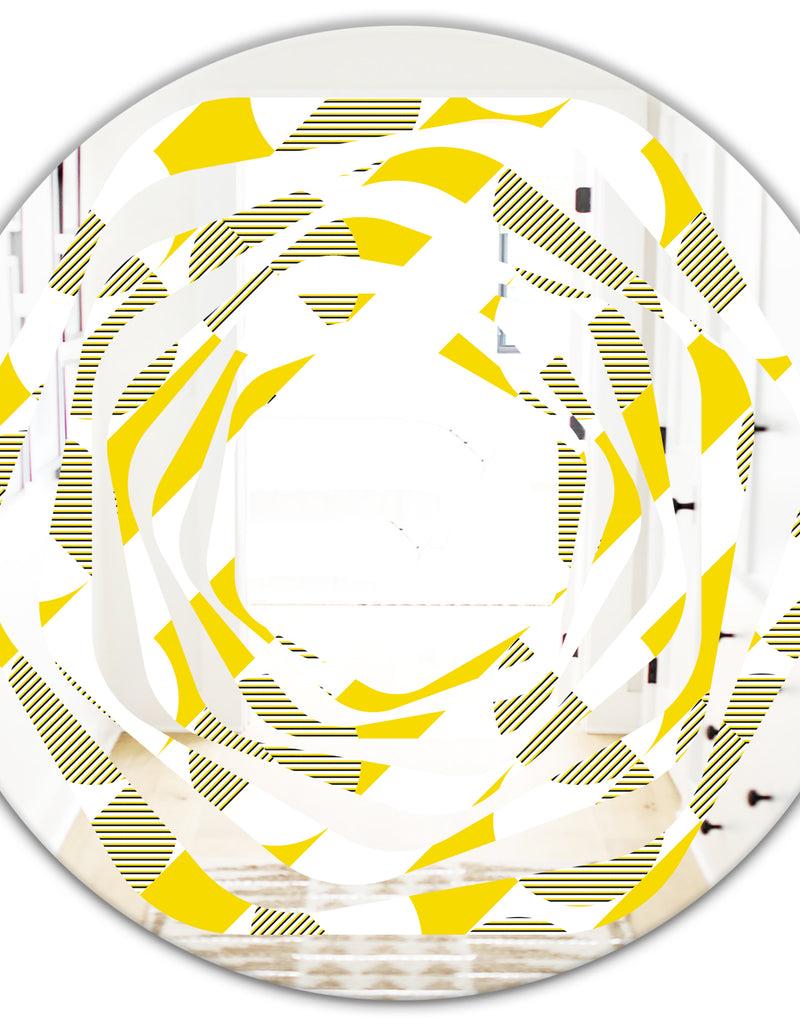 DesignQ Abstract Retro Geometric II - Modern Round Or Oval Wall Mirror - Whirl