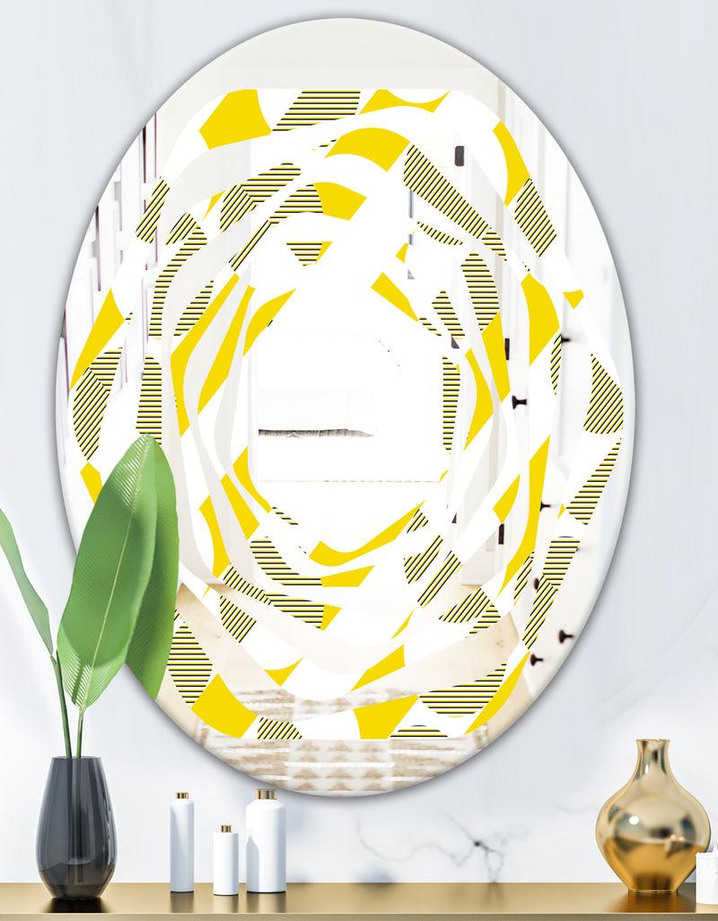DesignQ Abstract Retro Geometric II - Modern Round Or Oval Wall Mirror - Whirl