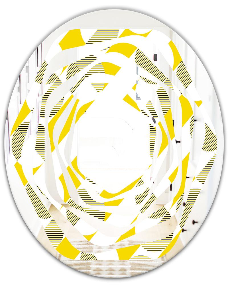 DesignQ Abstract Retro Geometric II - Modern Round Or Oval Wall Mirror - Whirl