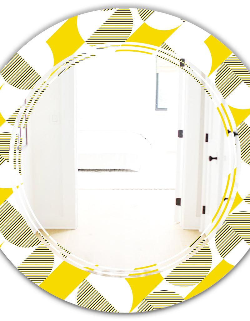 DesignQ Abstract Retro Geometric II - Modern Round Or Oval Wall Mirror - Triple C
