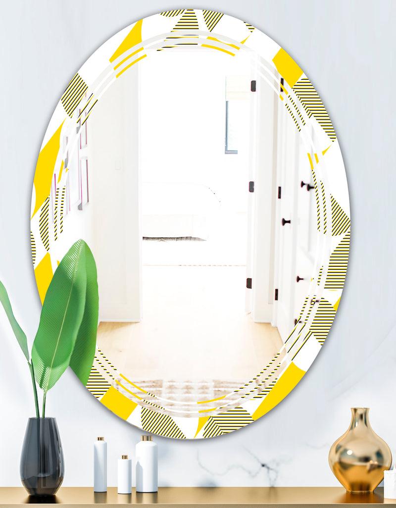 DesignQ Abstract Retro Geometric II - Modern Round Or Oval Wall Mirror - Triple C