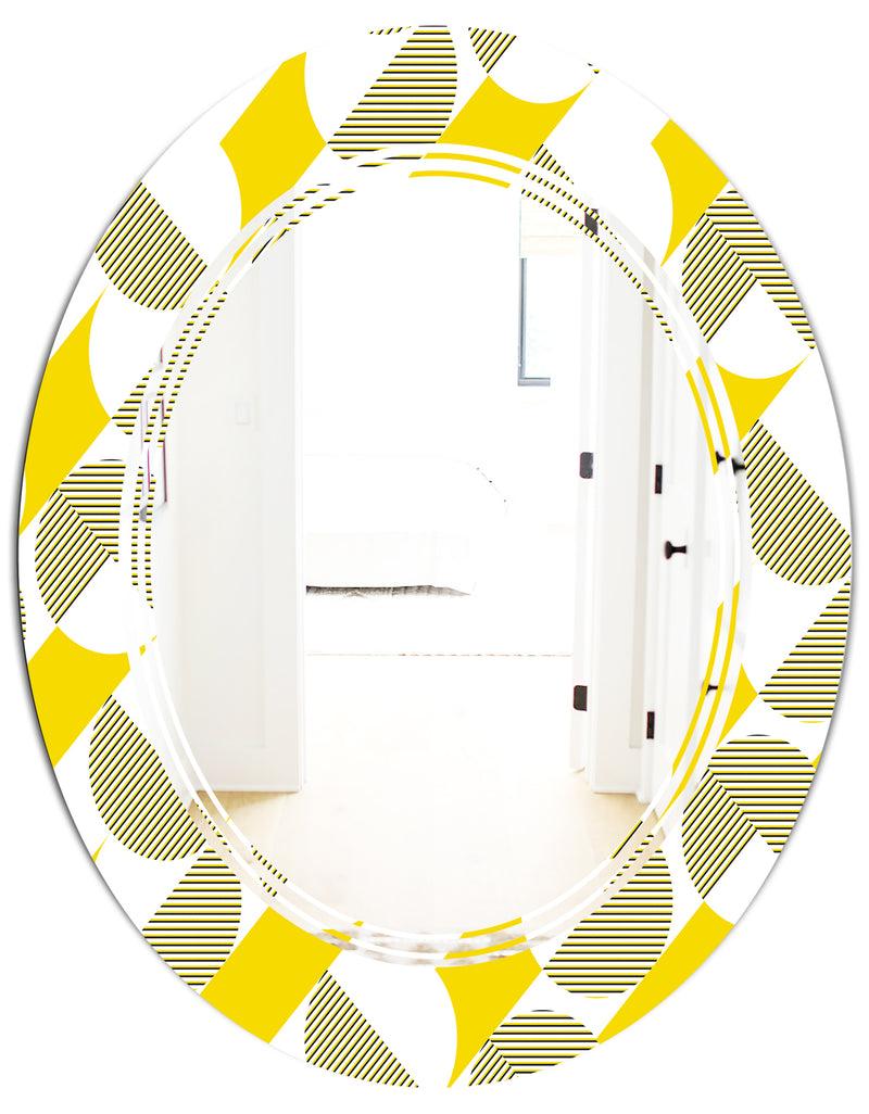 DesignQ Abstract Retro Geometric II - Modern Round Or Oval Wall Mirror - Triple C