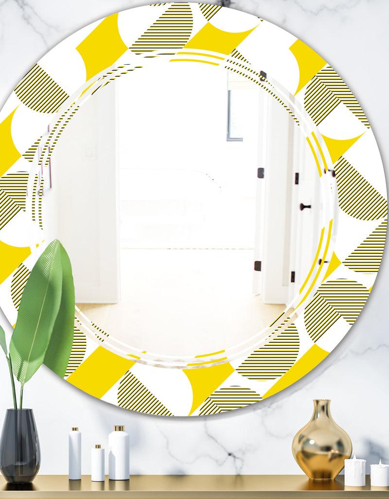 DesignQ Abstract Retro Geometric II - Modern Round or Oval Wall Mirror - Triple C