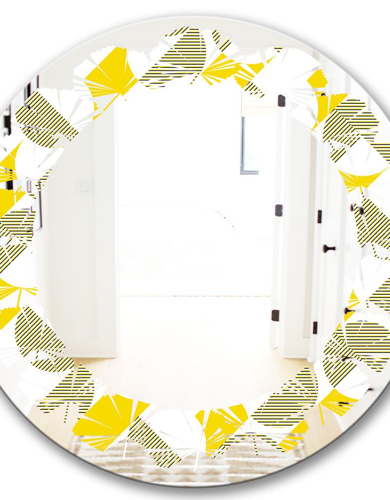 DesignQ Abstract Retro Geometric II - Modern Round Or Oval Wall Mirror - Leaves