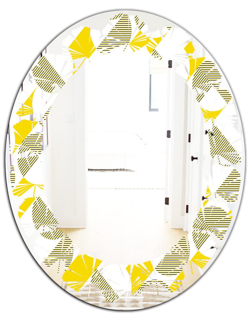 DesignQ Abstract Retro Geometric II - Modern Round Or Oval Wall Mirror - Leaves