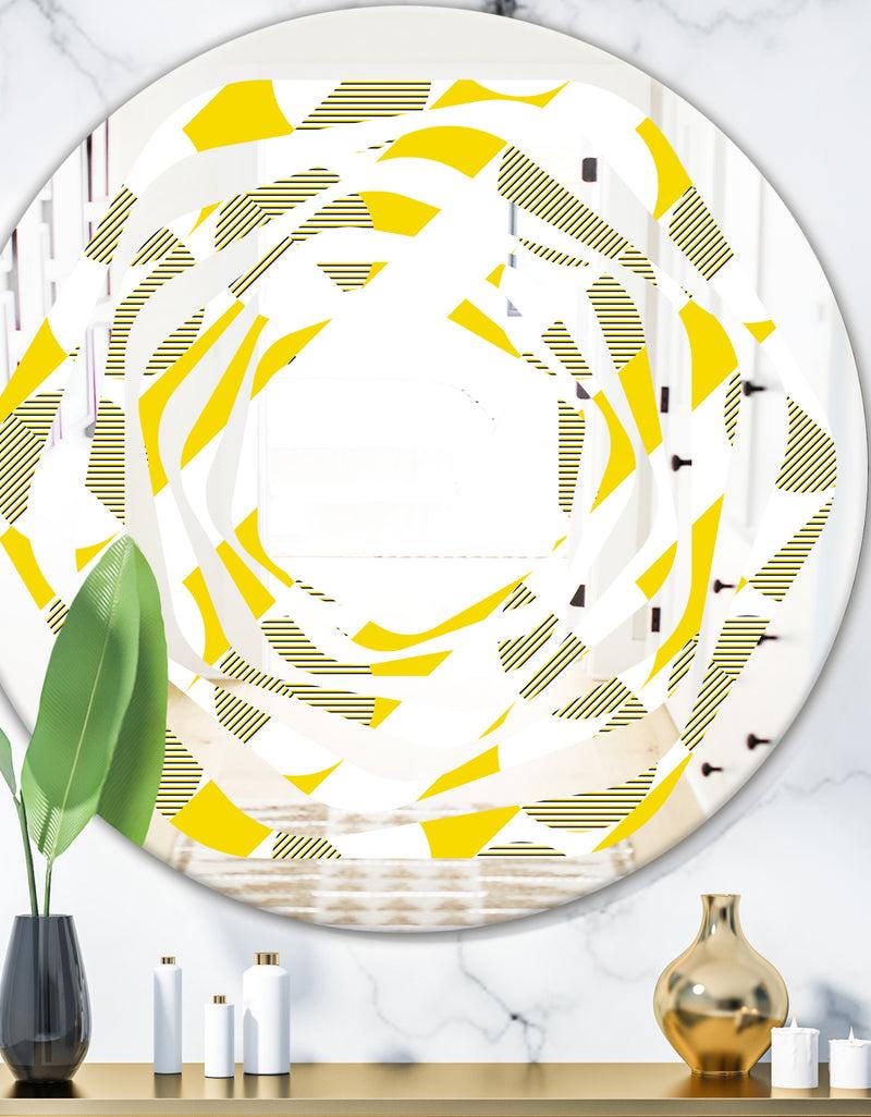 DesignQ Abstract Retro Geometric II - Modern Round or Oval Wall Mirror - Whirl