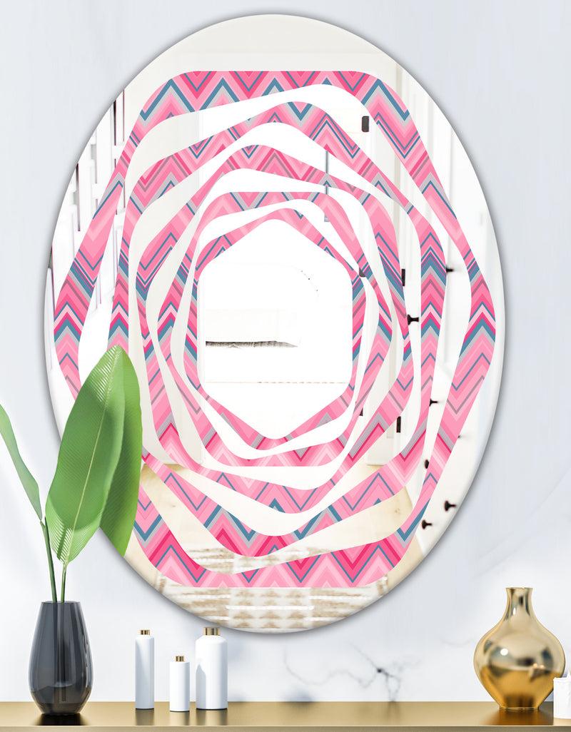 DesignQ Abstract Retro Geometric III - Modern Round Or Oval Wall Mirror - Whirl