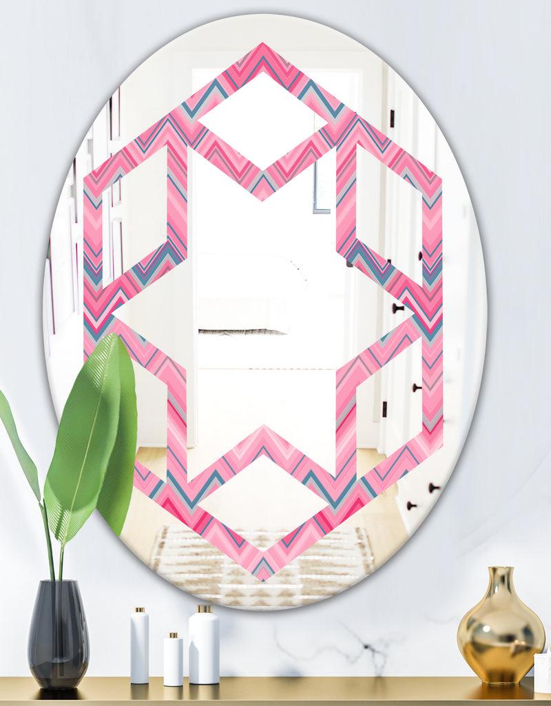 DesignQ Abstract Retro Geometric III - Modern Round Or Oval Wall Mirror - Hexagon Star