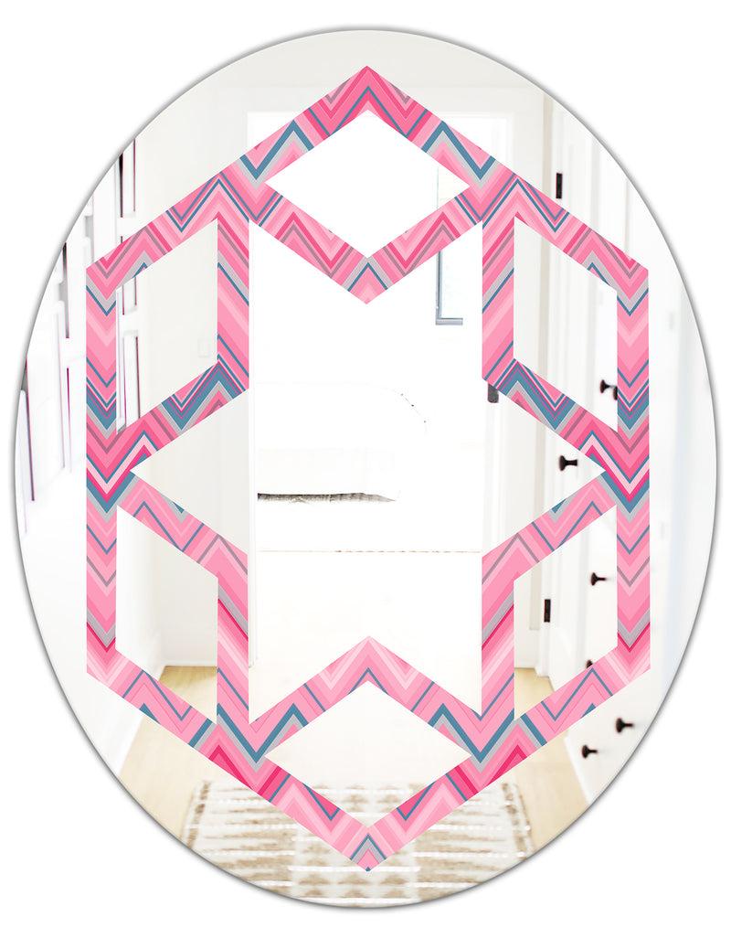DesignQ Abstract Retro Geometric III - Modern Round Or Oval Wall Mirror - Hexagon Star