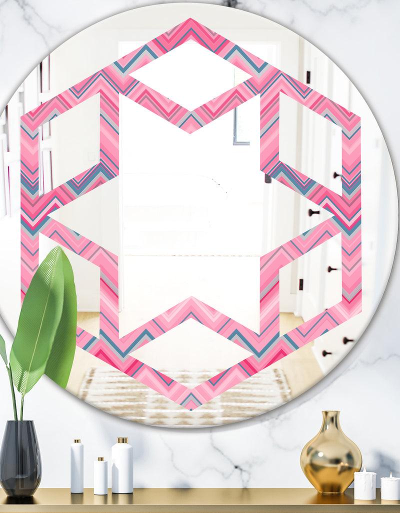 DesignQ Abstract Retro Geometric III - Modern Round or Oval Wall Mirror - Hexagon Star