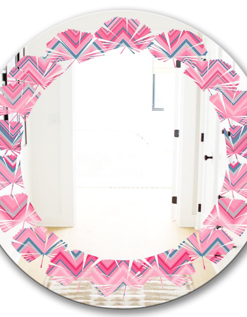 DesignQ Abstract Retro Geometric III - Modern Round Or Oval Wall Mirror - Leaves