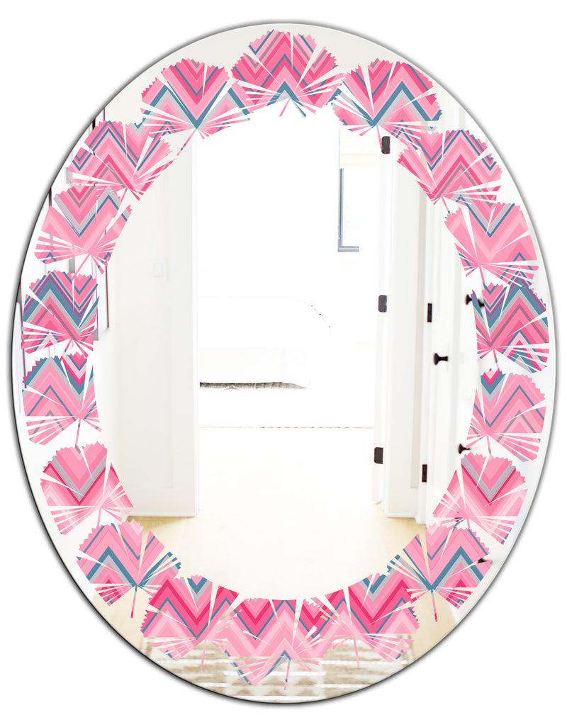 DesignQ Abstract Retro Geometric III - Modern Round Or Oval Wall Mirror - Leaves