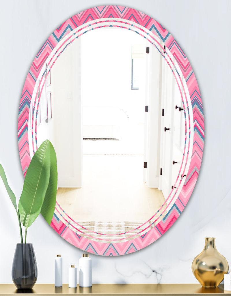 DesignQ Abstract Retro Geometric III - Modern Round Or Oval Wall Mirror - Triple C