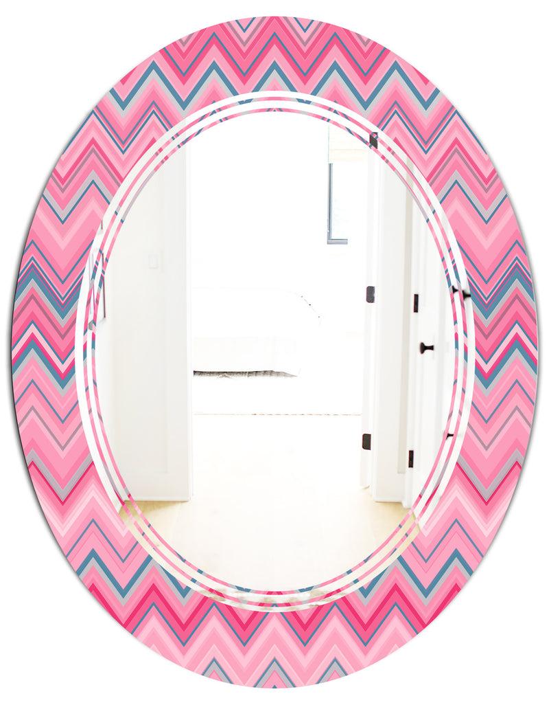 DesignQ Abstract Retro Geometric III - Modern Round Or Oval Wall Mirror - Triple C