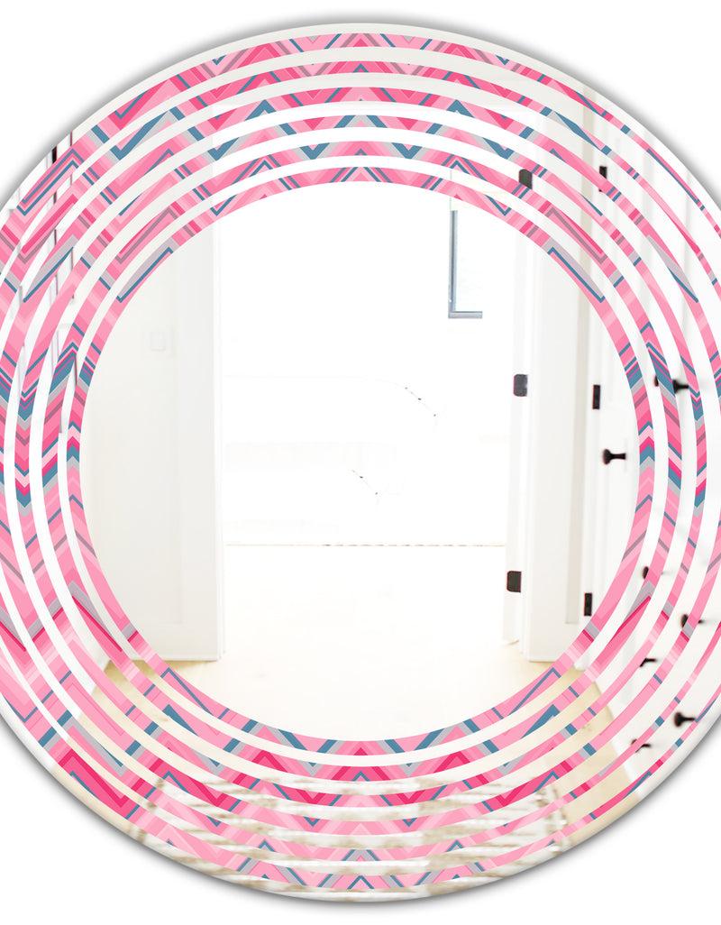 DesignQ Abstract Retro Geometric III - Modern Round Or Oval Wall Mirror - Wave