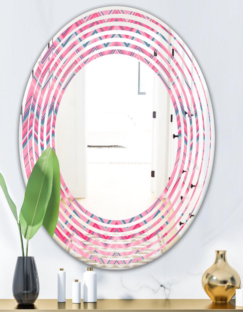DesignQ Abstract Retro Geometric III - Modern Round Or Oval Wall Mirror - Wave