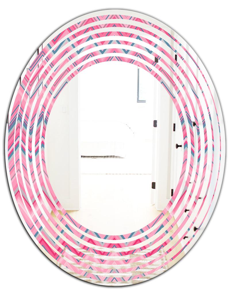 DesignQ Abstract Retro Geometric III - Modern Round Or Oval Wall Mirror - Wave