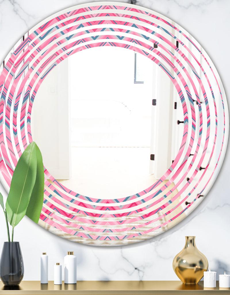 DesignQ Abstract Retro Geometric III - Modern Round or Oval Wall Mirror - Wave