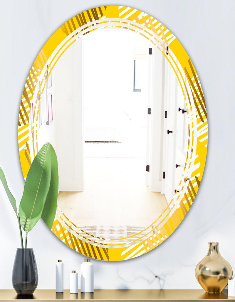 DesignQ Abstract Retro Geometric IV - Modern Round Or Oval Wall Mirror - Triple C